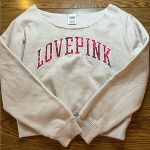 Vintage PINK Victoria's Secret Cream Sweatshirt with Red Lettering
